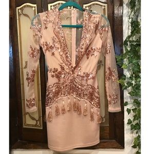 NEW Nasty Gal Pink Tassel Sequin Dress